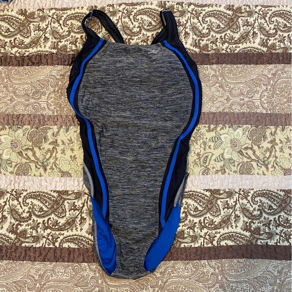 Speedo One Piece Bodysuit in Blue and Gray